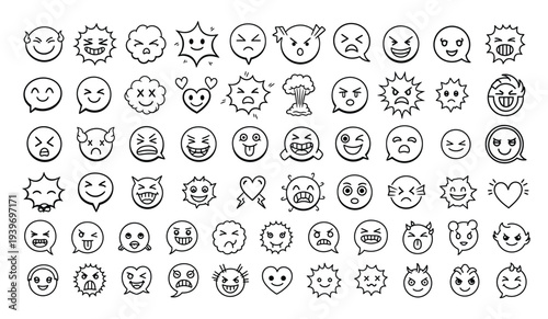 Collection of 40 unique cartoon faces with various emotions and expressions