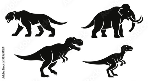 Prehistoric Animal Silhouettes Collection: Dinosaur and Ice Age Mammal Icons