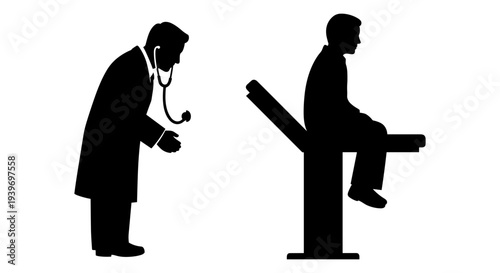 Doctor Examining Patient Silhouette Vector Illustration for Medical Check-up, Healthcare, and Clinic Concepts on White Background