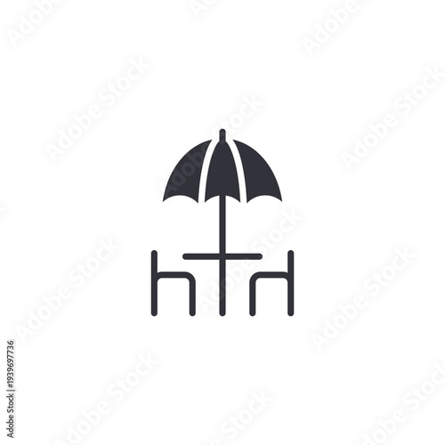 Picnic table with umbrella icon representing outdoor dining, leisure activity, family gathering, and park recreation.