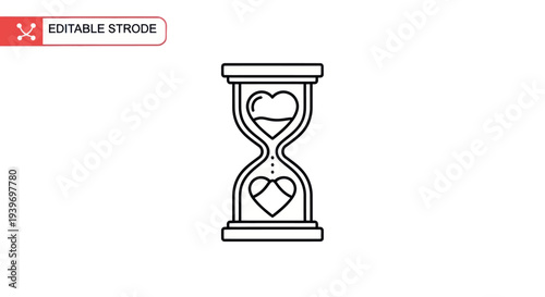 Hourglass line icon with flowing hearts a symbol of love romance and passing time.
