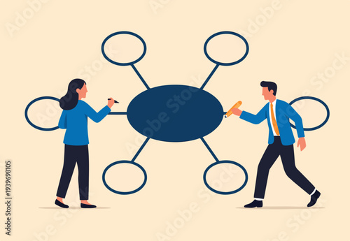 Mind map diagram for idea research, plan or thinking for solution to solve problem, visualization or prioritize, decision making concept, business people writing mind map diagram for easy understand.