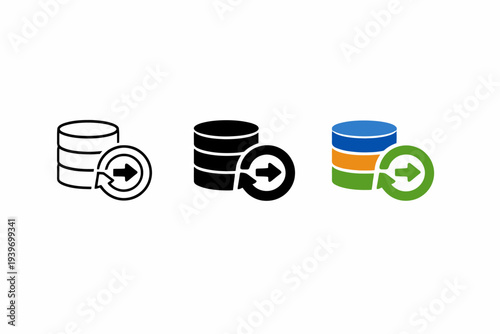 Data backup icons: outline, solid black, and colorful design variations