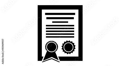 Official Certificate or Diploma Icon with Quality Seal and Ribbon. Business Document Achievement Award Graphic