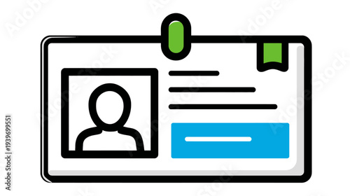 Modern ID Card Icon Illustration with Photo Placeholder for Employee Identification, Access, and Security Badge