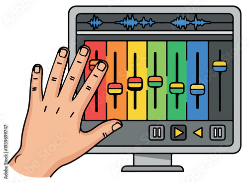 Hand Adjusting Audio Mixing Console Sound Engineering