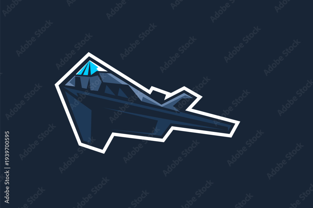 Obraz premium American cold war jet fighter plane vector illustration. simple aircraft logo, military equipment.