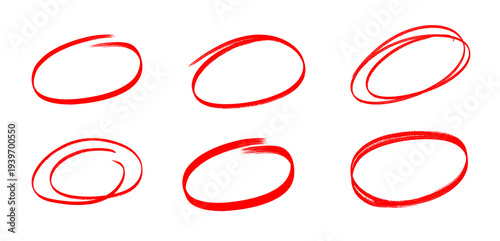 Red Hand drawn marker red circles round set. Doodle round shapes. Crayon circle highlight, freehand ovals doodle.