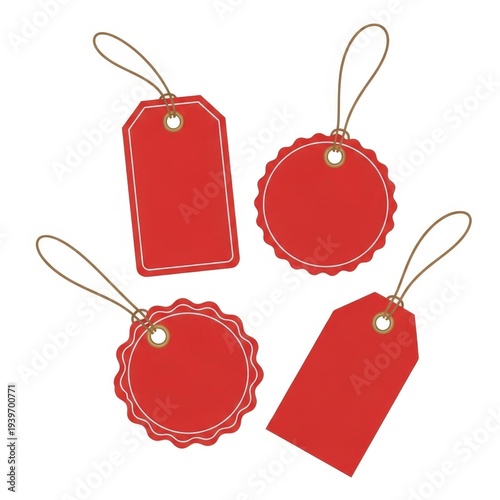 Red gift tags on a white background for decoration isolated on white background