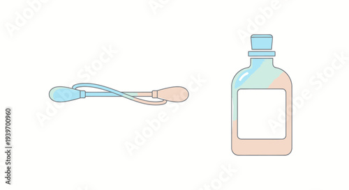 Cotton Swabs and Bottle: Hygiene and Care Essentials in Pastel Colors.