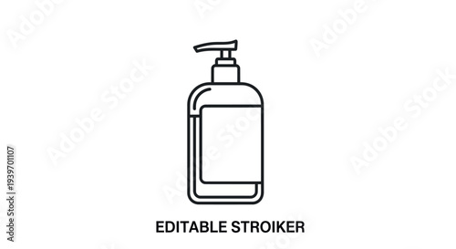 Simple line art pump bottle icon for soap or sanitizer dispenser.