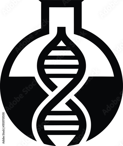 Biotechnology Logo of a DNA Double Helix Inside a Laboratory Research Flask