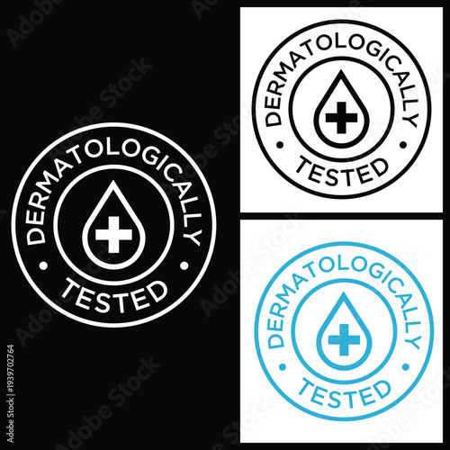 Dermatologically Tested Seal Badge Icon Round Stamp Vector Cross Symbol