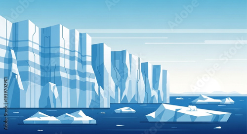 Majestic Iceberg Cliffs Rising from Ocean Waters.