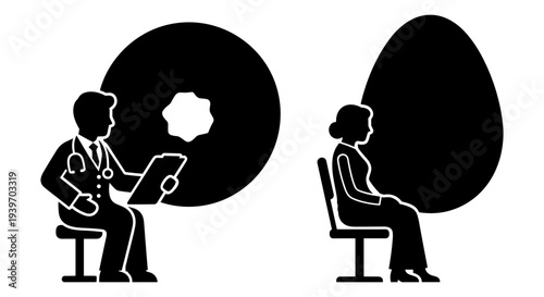 Breast Cancer Awareness and Mammogram Screening Icon Set Vector: Doctor Examining Patient for Early Detection and Health Check-up