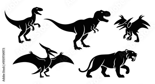 Prehistoric Animals Silhouettes Set: Dinosaurs and Extinct Creatures Collection