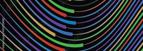 Colorful wavy lines on black background abstract pattern