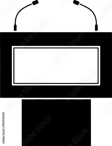 A simple black and white podium with two microphones