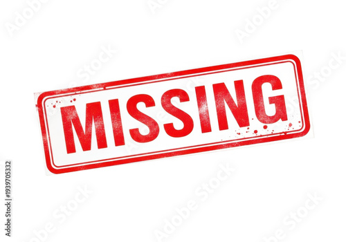 A red stamp with the word missing isolated on transparent background