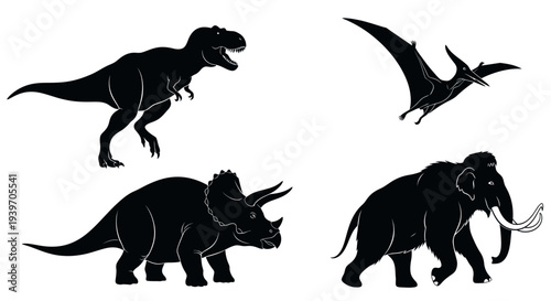 Prehistoric Animals Silhouettes Set: Dinosaurs and Mammoth Collection