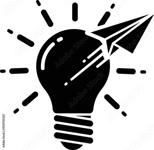 Innovative idea light bulb with paper airplane