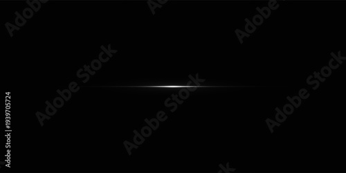 Abstract light effect line. Speed ​​vector illustration, road. White laser beams isolated on black background. White lens flash. Horizontal rays glowing in the dark.