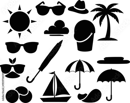 Summer vacation icons and beach symbols