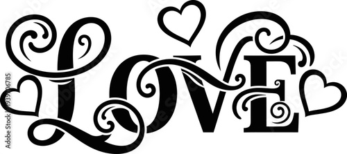 Elegant typography with love theme and heart decorations