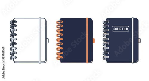 Three different styles of spiral notebooks displayed side by side on a white background