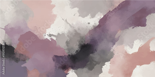 Abstract watercolor background featuring a world map blending into a vintage blue sky with white clouds and artistic smoke textures