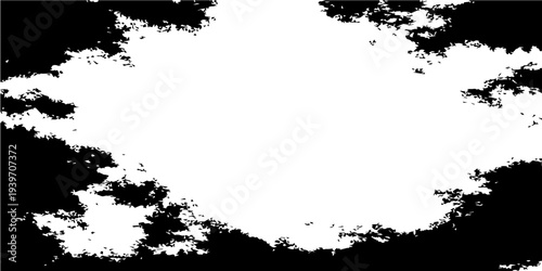 A black grunge ink splat frame featuring a dirty paint texture and splattered vector illustration design on a grungy paper border