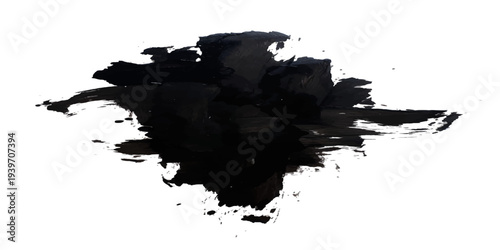 A grunge vector illustration featuring a pattern of black ink splats, splashes, and blots with dirty paint drips, spray spots, and artistic liquid stains for a brush texture border element
