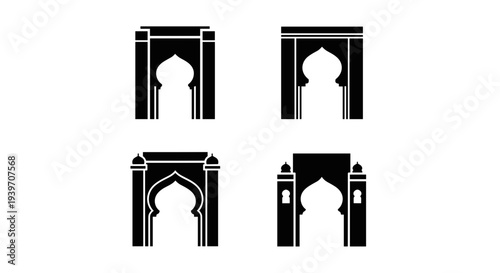 Collection of islamic architectural archways and doorways ornate silhouettes showcasing traditional geometric patterns