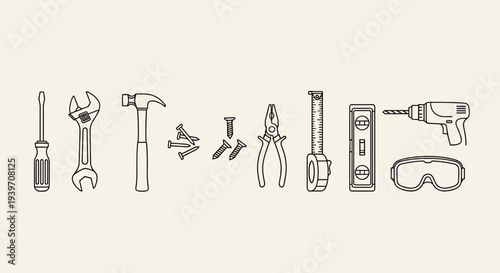 Collection of essential hand and power tools for DIY projects and construction work