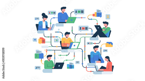Concept of people collaborating and networking with digital connections.