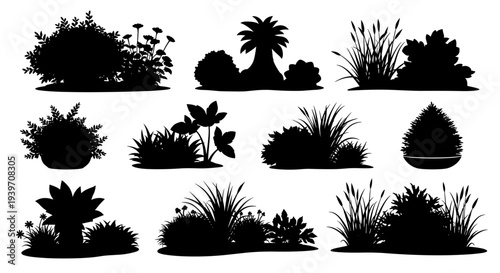 Collection of diverse plant silhouettes for landscaping and garden design projects
