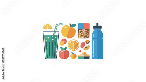 Healthy food elements for balanced diet and refreshment.