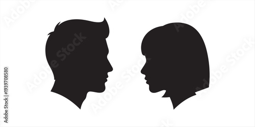 Male and female face silhouette or icon. Man and woman avatar profile. Unknown or anonymous person. Vector illustration.