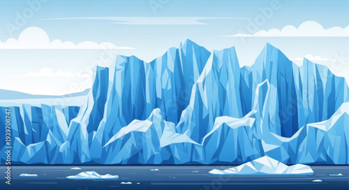 Majestic Blue Iceberg Floating in Ocean Waters.