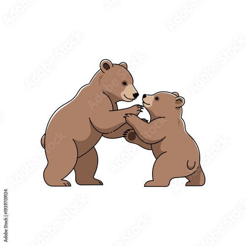 Brown bear cubs playing together for wildlife friendship and animal behavior illustration