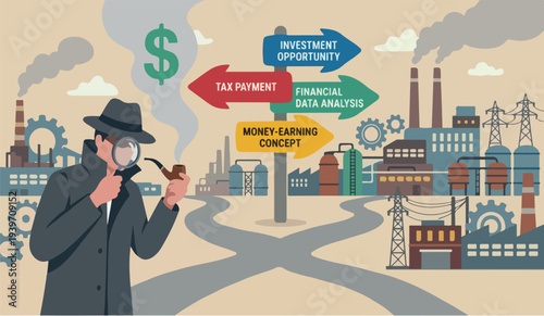 Search process development research management improvement development company chart assessment with magnifying glass smoking pipe with dollar sign smoke