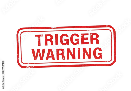 A red trigger warning stamp on a white background isolated on transparent background