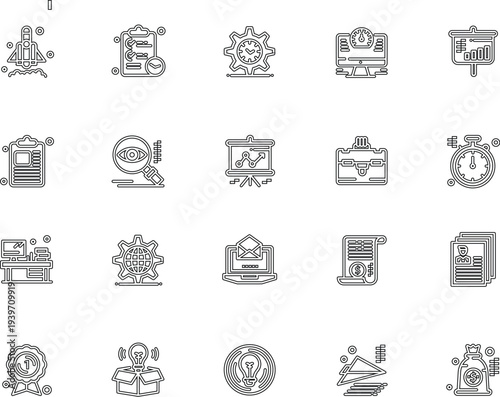 20 Task And Project Management Line icon Pack. like attachment . server . open. laptop