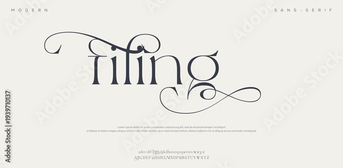 Elegant calligraphy typography design with the word 'filing' in black ink