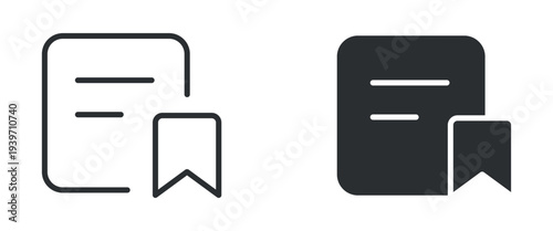 Save file icon set, document bookmark save marker symbol, in outline and solid silhouette style. Vector illustration.