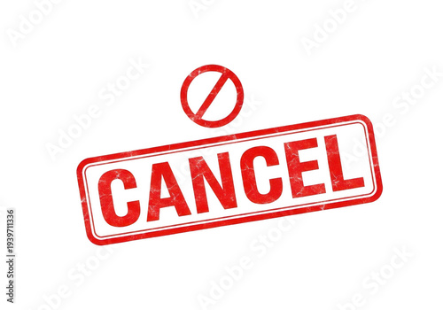 A red cancel stamp with a circle and line isolated on transparent background