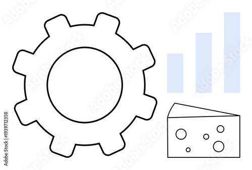 Automation concept. Gear, bar chart, and cheese elements automation, productivity, and innovation. Automation enhancing efficiency, creativity and data analysis. For technology business