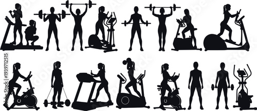 A group of people engaging in various fitness activities and exercises in a gym