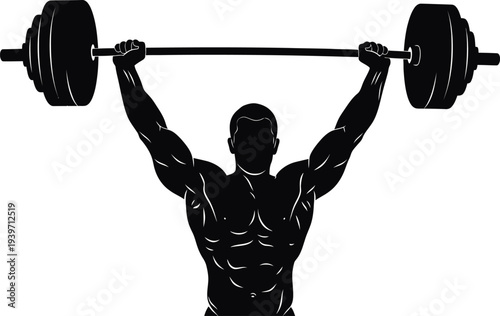 A muscular man lifting a heavy barbell over his head in a powerful exercise routine