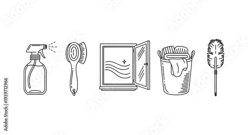 Household Maintenance & Spring Cleaning Essential Icon Set
